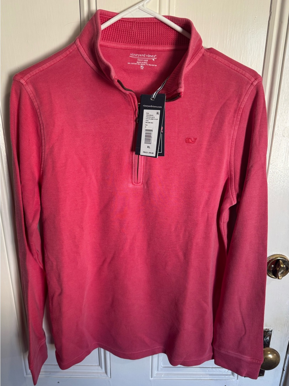 NWT Vineyard Vines Coastline Quarter Zip Pullover XL Sailors Red $78